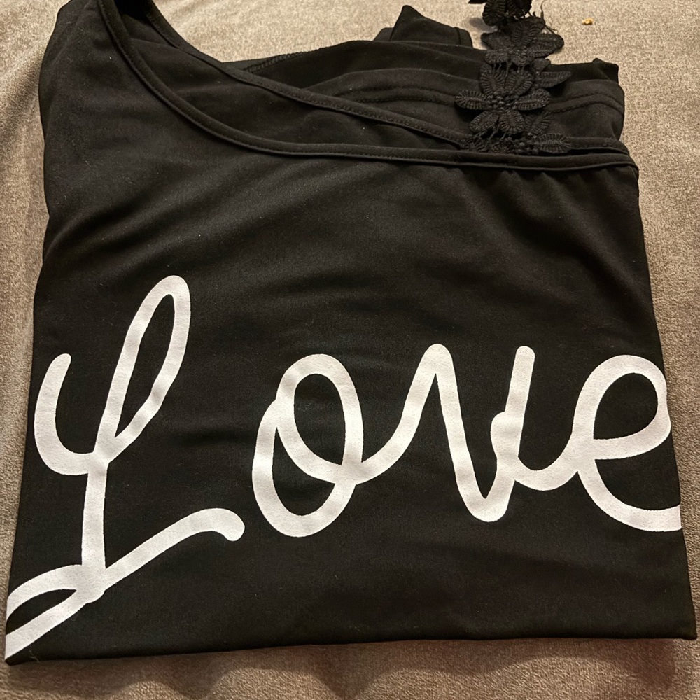 SHEIN Black Tee with White 'Love' Script